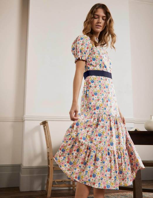Boden vêtements milkshake & floraison élégante femmes robe mi-longue à volants LB2X2599