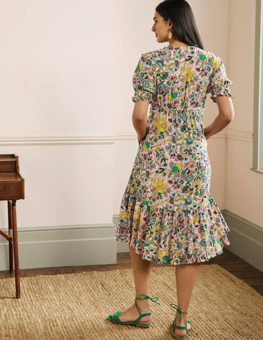 Boden vêtements milkshake & prairie tropicale femmes robe mi-longue à col en V LB2X2401