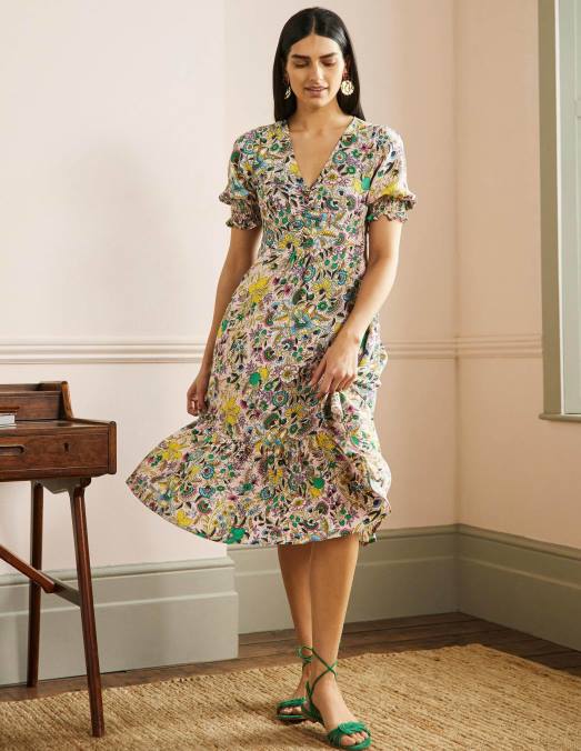 Boden vêtements milkshake & prairie tropicale femmes robe mi-longue à col en V LB2X2401