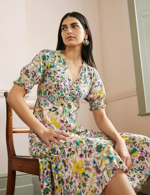 Boden vêtements milkshake & prairie tropicale femmes robe mi-longue à col en V LB2X2401