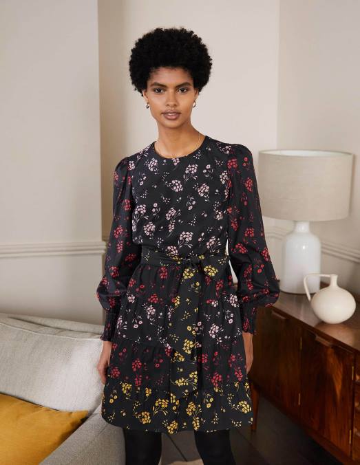 Boden vêtements noir et rose et brin tombant femmes robe lyla à volants LB2X2022