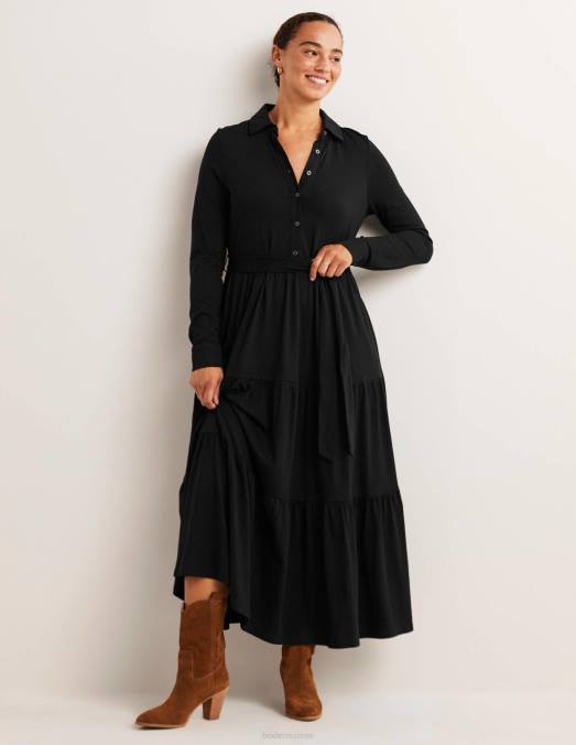 Boden vêtements noir femmes robe chemise longue en jersey à volants LB2X2018