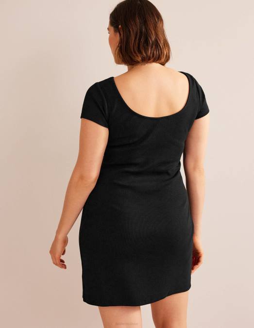 Boden vêtements noir femmes robe courte en jersey côtelé à dos décolleté LB2X1029