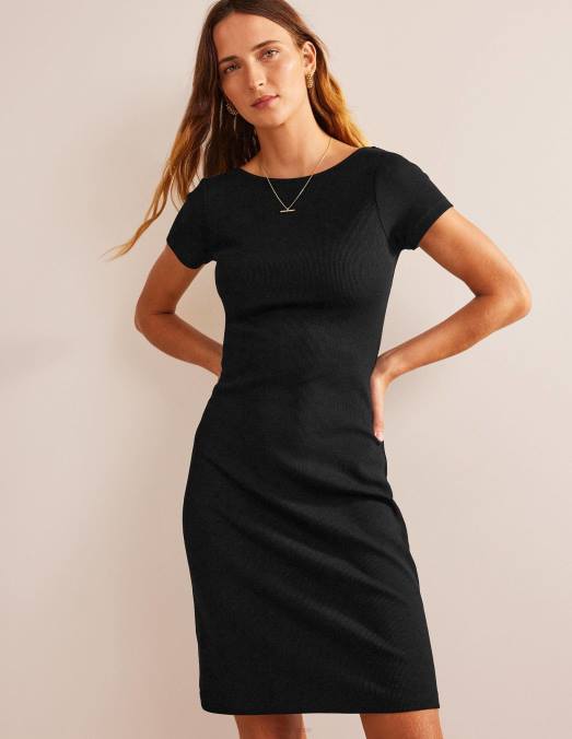 Boden vêtements noir femmes robe courte en jersey côtelé à dos décolleté LB2X1029