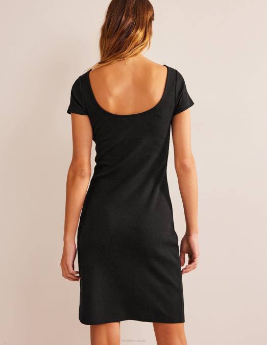 Boden vêtements noir femmes robe courte en jersey côtelé à dos décolleté LB2X1029
