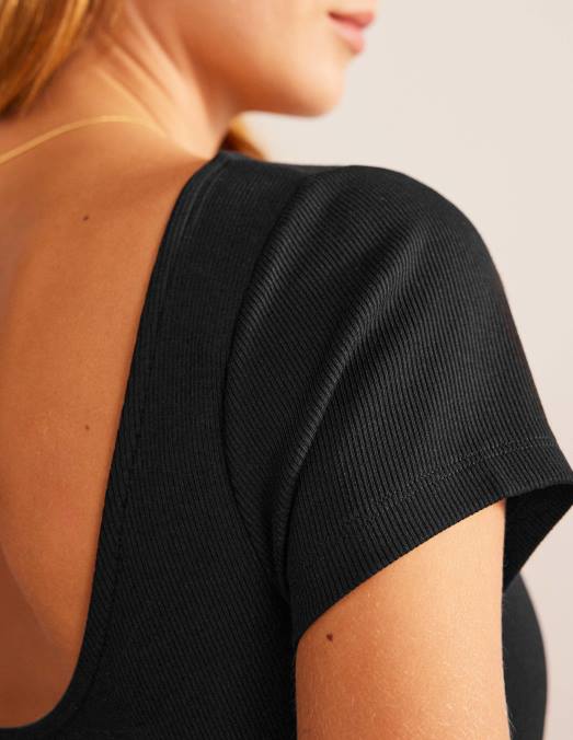 Boden vêtements noir femmes robe courte en jersey côtelé à dos décolleté LB2X1029