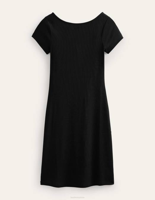 Boden vêtements noir femmes robe courte en jersey côtelé à dos décolleté LB2X1029