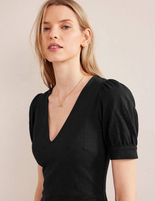 Boden vêtements noir femmes robe courte en jersey à col V LB2X1432