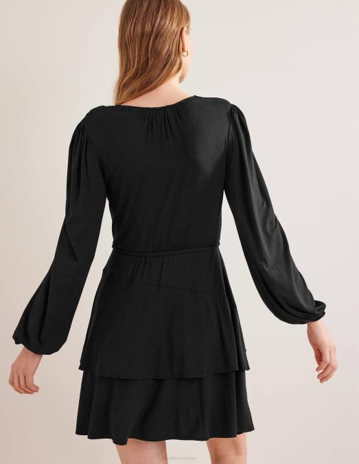 Boden vêtements noir femmes robe courte en jersey à volants LB2X1497