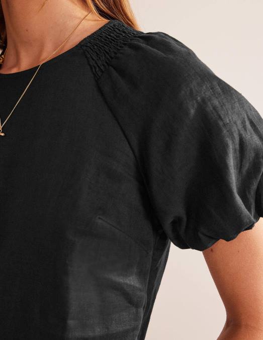 Boden vêtements noir femmes robe courte en lin à détails de manches LB2X71