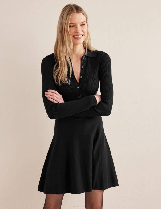 Boden vêtements noir femmes robe courte en maille à détail côtelé LB2X1299