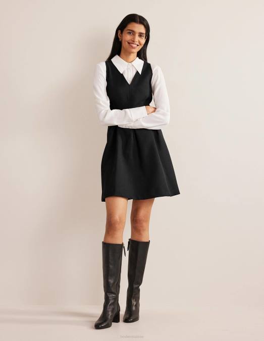 Boden vêtements noir femmes robe courte patineuse à col en V LB2X1372
