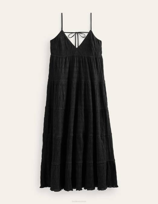 Boden vêtements noir femmes robe longue à bretelles et volants LB2X85