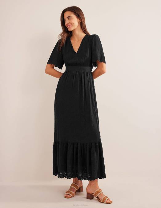 Boden vêtements noir femmes robe longue à broderies LB2X1235