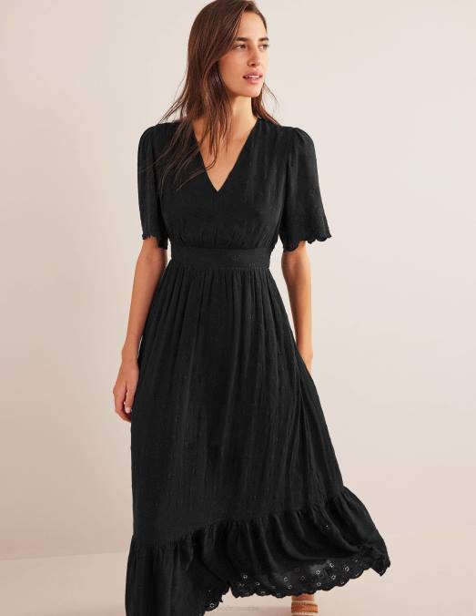 Boden vêtements noir femmes robe longue à broderies LB2X1235
