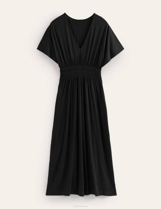 Boden vêtements noir femmes robe longue en jersey à taille smockée LB2X1479