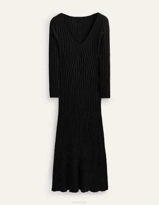 Boden vêtements noir femmes robe longue en maille côtelée LB2X1874