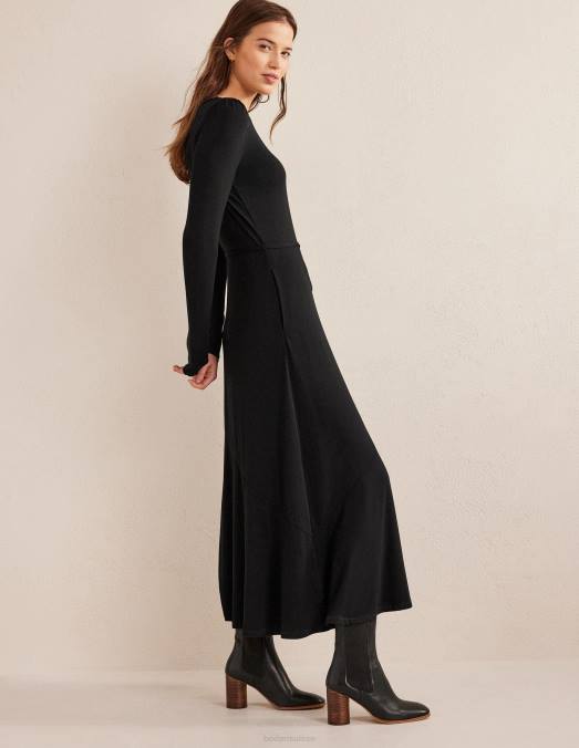 Boden vêtements noir femmes robe mi-longue en jersey à détail de jupe LB2X1360