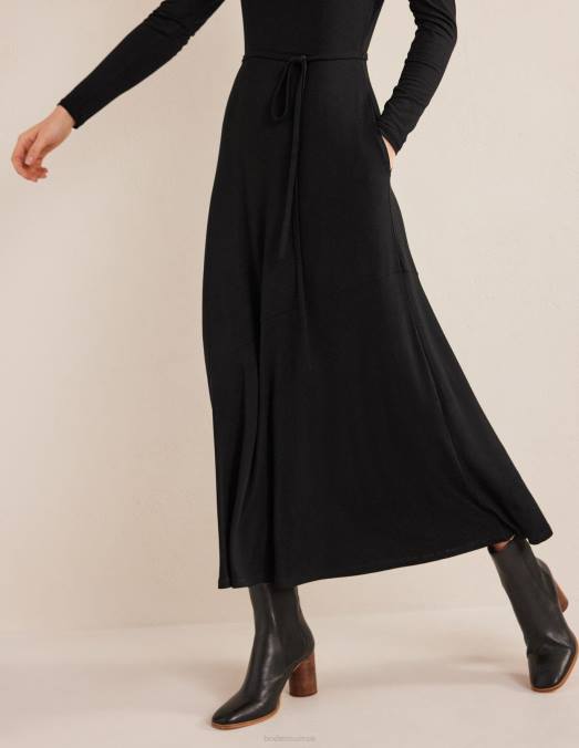 Boden vêtements noir femmes robe mi-longue en jersey à détail de jupe LB2X1360