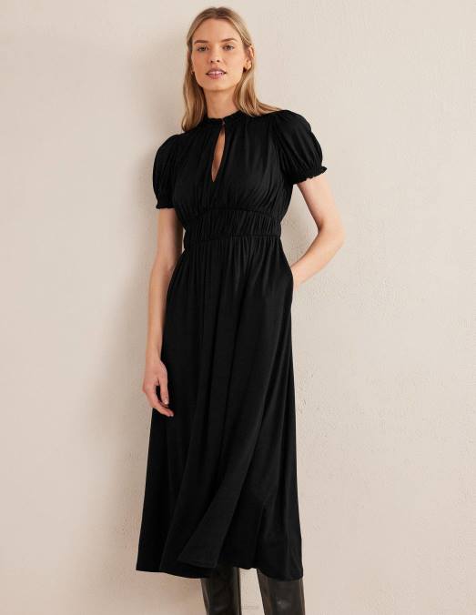 Boden vêtements noir femmes robe mi-longue en jersey froncé LB2X1475