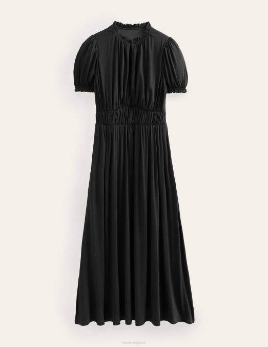 Boden vêtements noir femmes robe mi-longue en jersey froncé LB2X1475