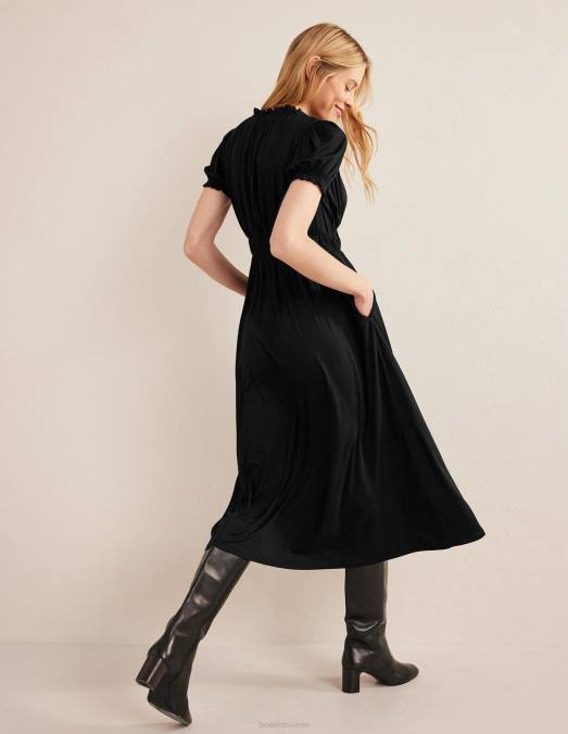 Boden vêtements noir femmes robe mi-longue en jersey froncé LB2X1475