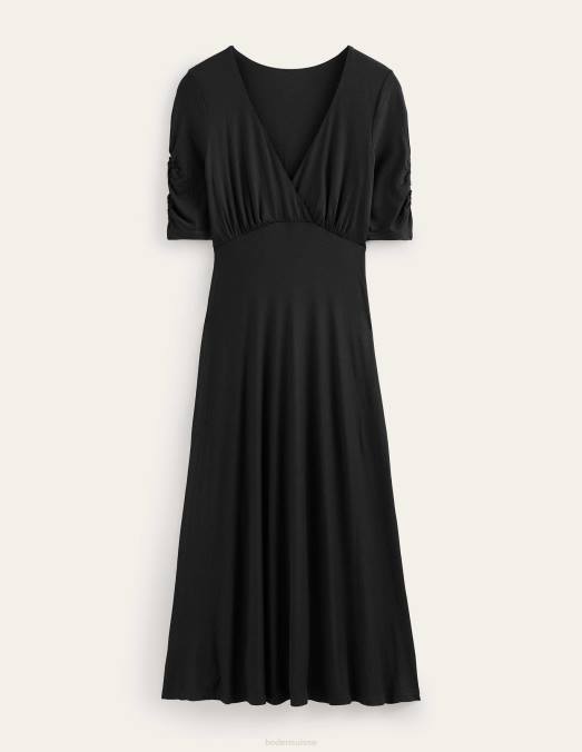 Boden vêtements noir femmes robe mi-longue en jersey à manches courtes LB2X1333