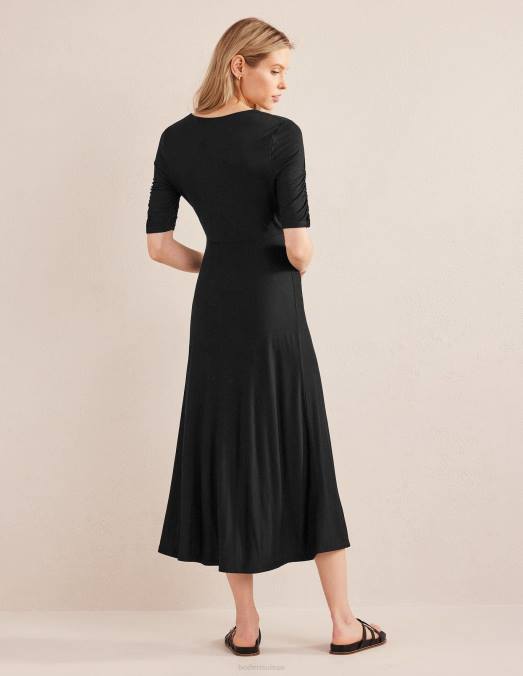 Boden vêtements noir femmes robe mi-longue en jersey à manches courtes LB2X1333