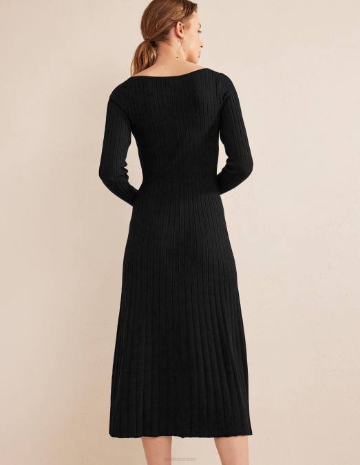 Boden vêtements noir femmes robe mi-longue en maille à encolure dégagée LB2X1613