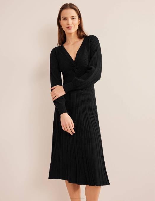 Boden vêtements noir femmes robe mi-longue en maille torsadée sur le devant LB2X1277