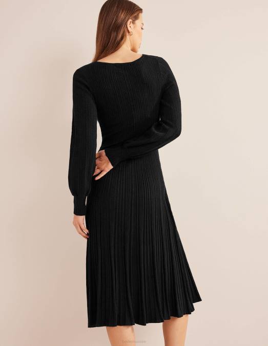 Boden vêtements noir femmes robe mi-longue en maille torsadée sur le devant LB2X1277