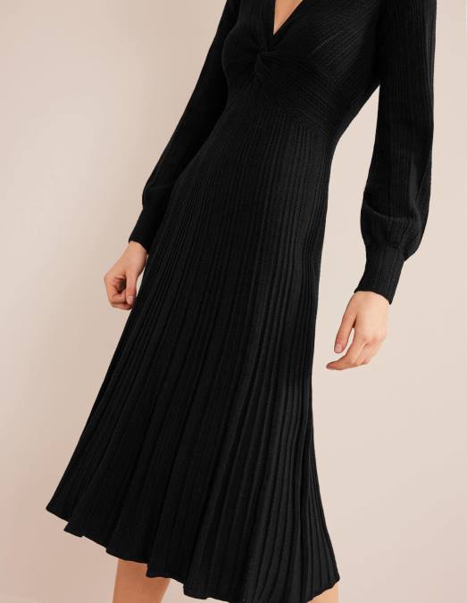 Boden vêtements noir femmes robe mi-longue en maille torsadée sur le devant LB2X1277