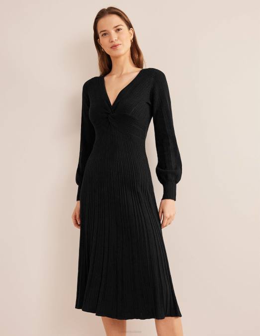Boden vêtements noir femmes robe mi-longue en maille torsadée sur le devant LB2X1277