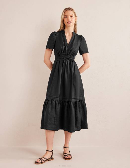 Boden vêtements noir femmes robe mi-longue à nervures LB2X63