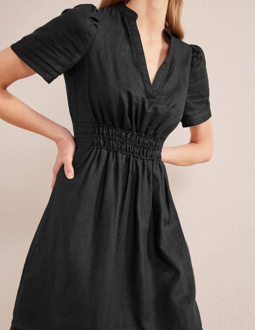 Boden vêtements noir femmes robe mi-longue à nervures LB2X63