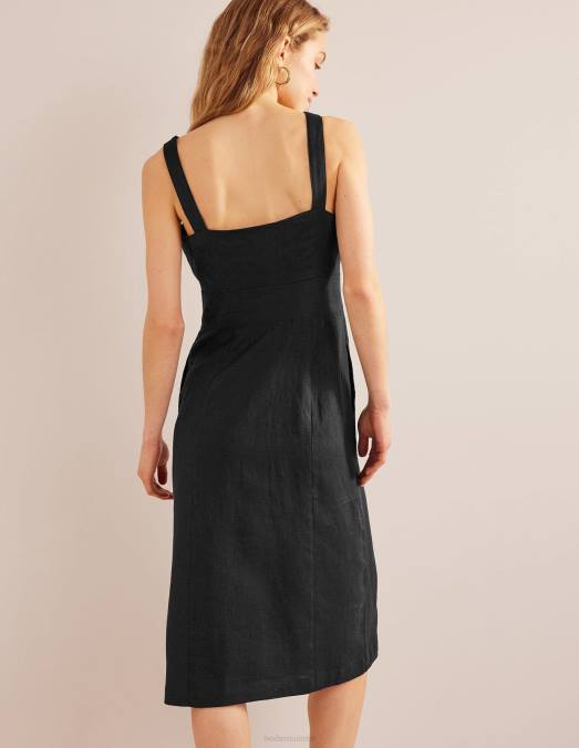 Boden vêtements noir femmes robe midi à bretelles en lin LB2X970