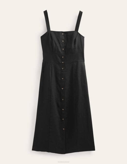 Boden vêtements noir femmes robe midi à bretelles en lin LB2X970