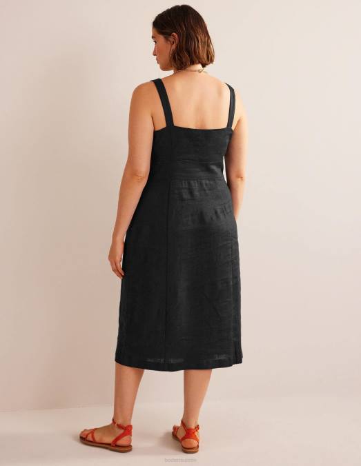 Boden vêtements noir femmes robe midi à bretelles en lin LB2X970