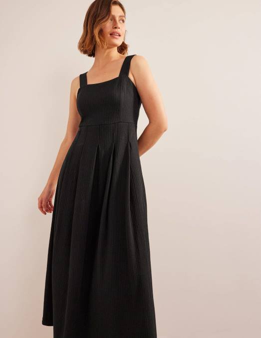 Boden vêtements noir femmes robe midi à bretelles en seersucker LB2X998