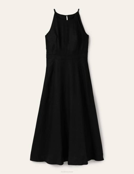 Boden vêtements noir femmes robe midi dos nu en lin LB2X79