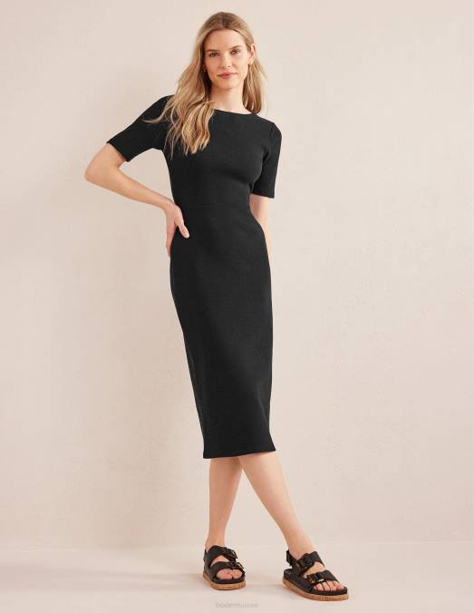 Boden vêtements noir femmes robe midi en jersey côtelé à découpes LB2X1149