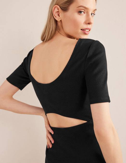 Boden vêtements noir femmes robe midi en jersey côtelé à découpes LB2X1149