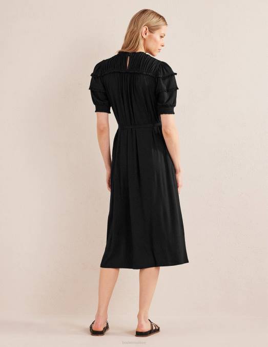 Boden vêtements noir femmes robe midi en jersey à détail d'empiècement LB2X1224