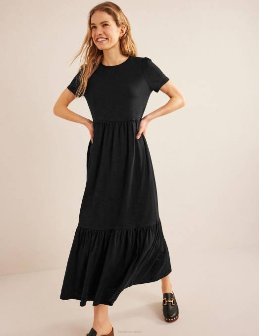 Boden vêtements noir femmes robe midi en jersey facile à volants LB2X2090