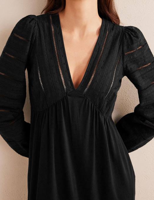 Boden vêtements noir femmes robe midi en jersey mélangé tissé LB2X1013