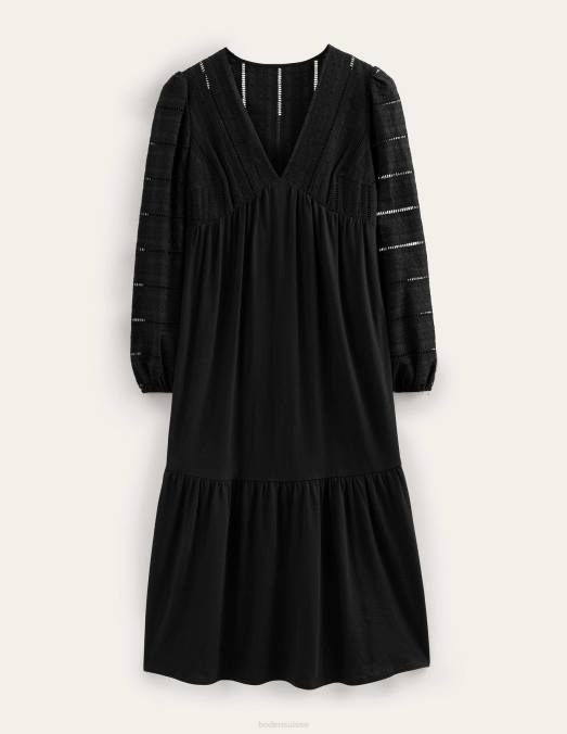 Boden vêtements noir femmes robe midi en jersey mélangé tissé LB2X1013