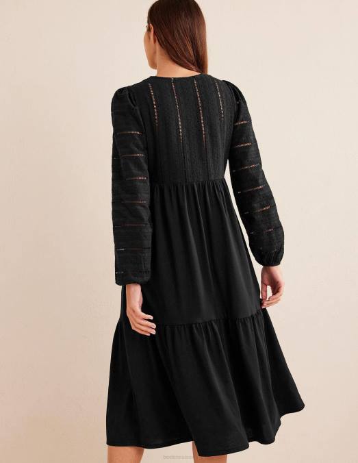 Boden vêtements noir femmes robe midi en jersey mélangé tissé LB2X1013