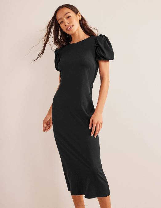 Boden vêtements noir femmes robe midi en jersey à manches bouffantes LB2X1322