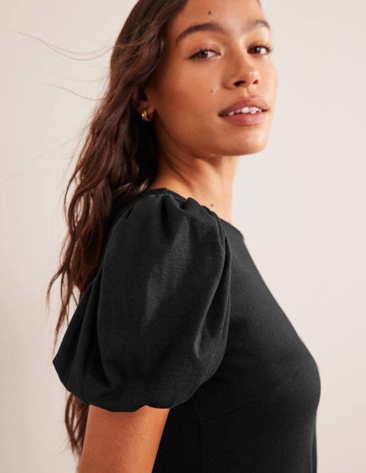 Boden vêtements noir femmes robe midi en jersey à manches bouffantes LB2X1322