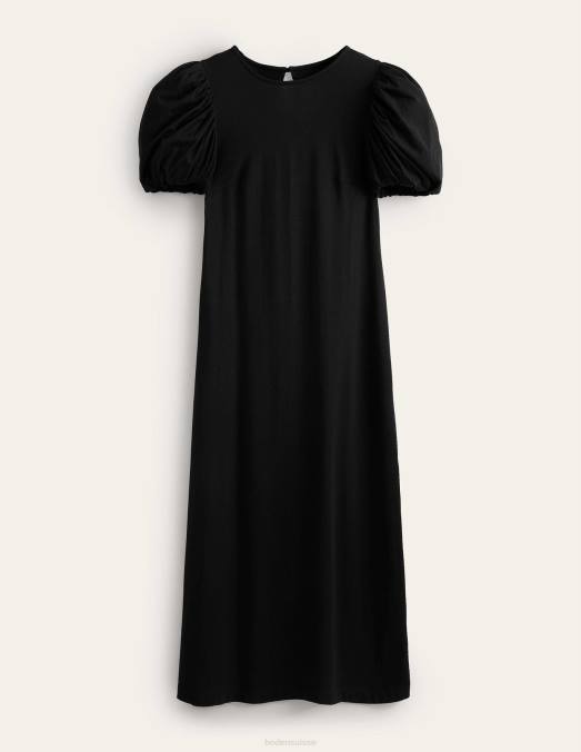 Boden vêtements noir femmes robe midi en jersey à manches bouffantes LB2X1322